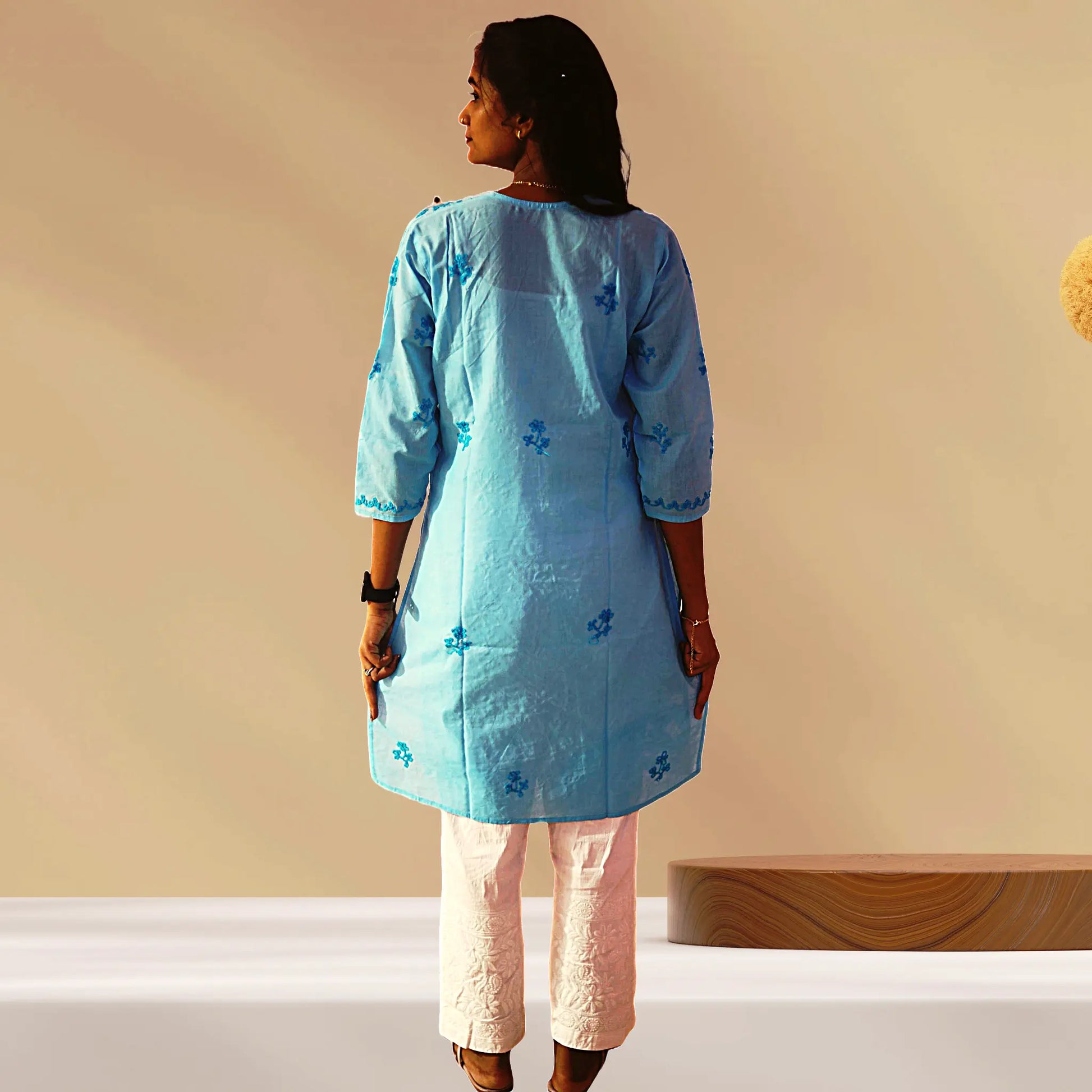 Chikan Cotton Kurti for Women with Net Embroidery Diwali Dress KurtiVerse