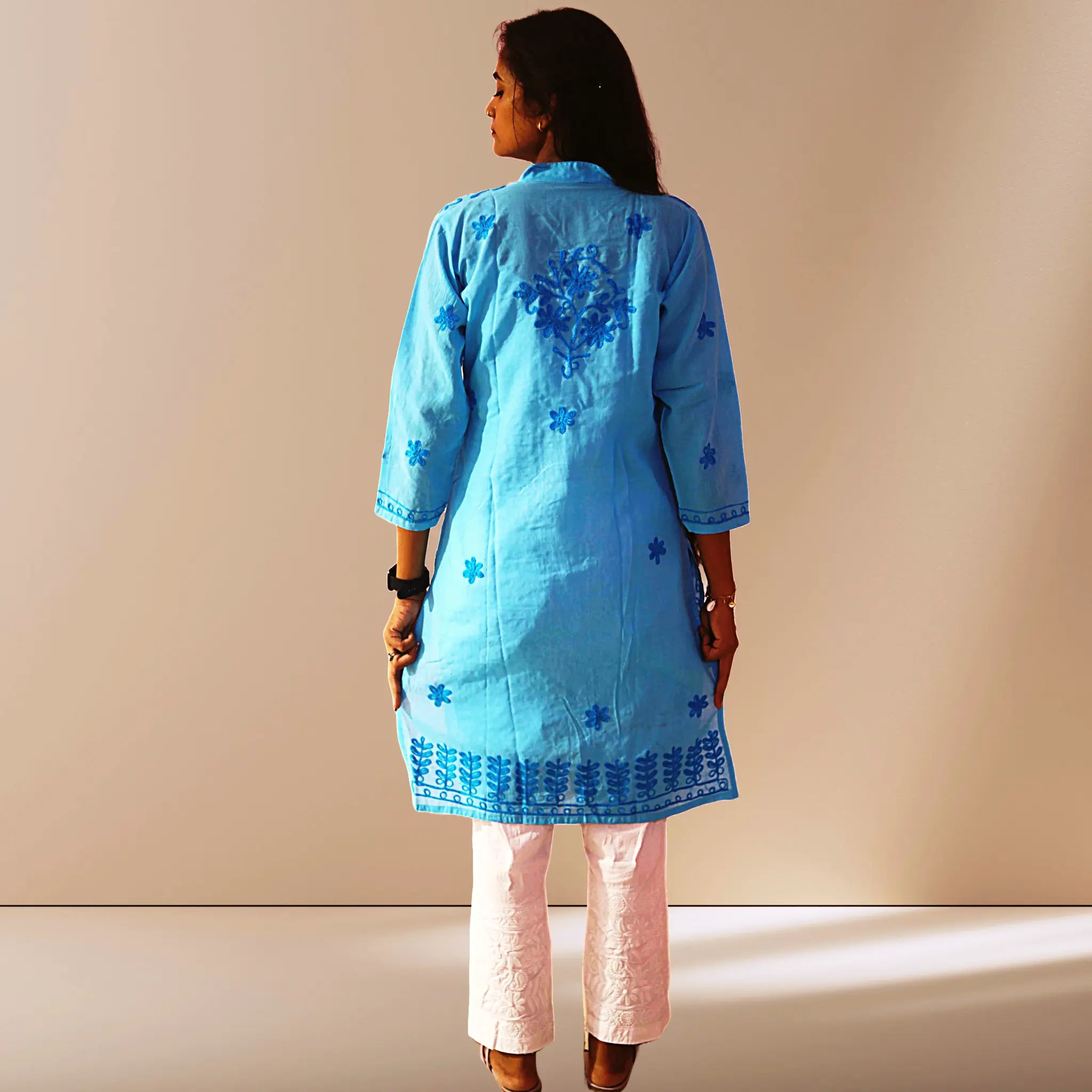 Women Cotton Kurti with Chikan Machine Embroidery Work Kurta for Ladies Diwali Festival Dress KurtiVerse
