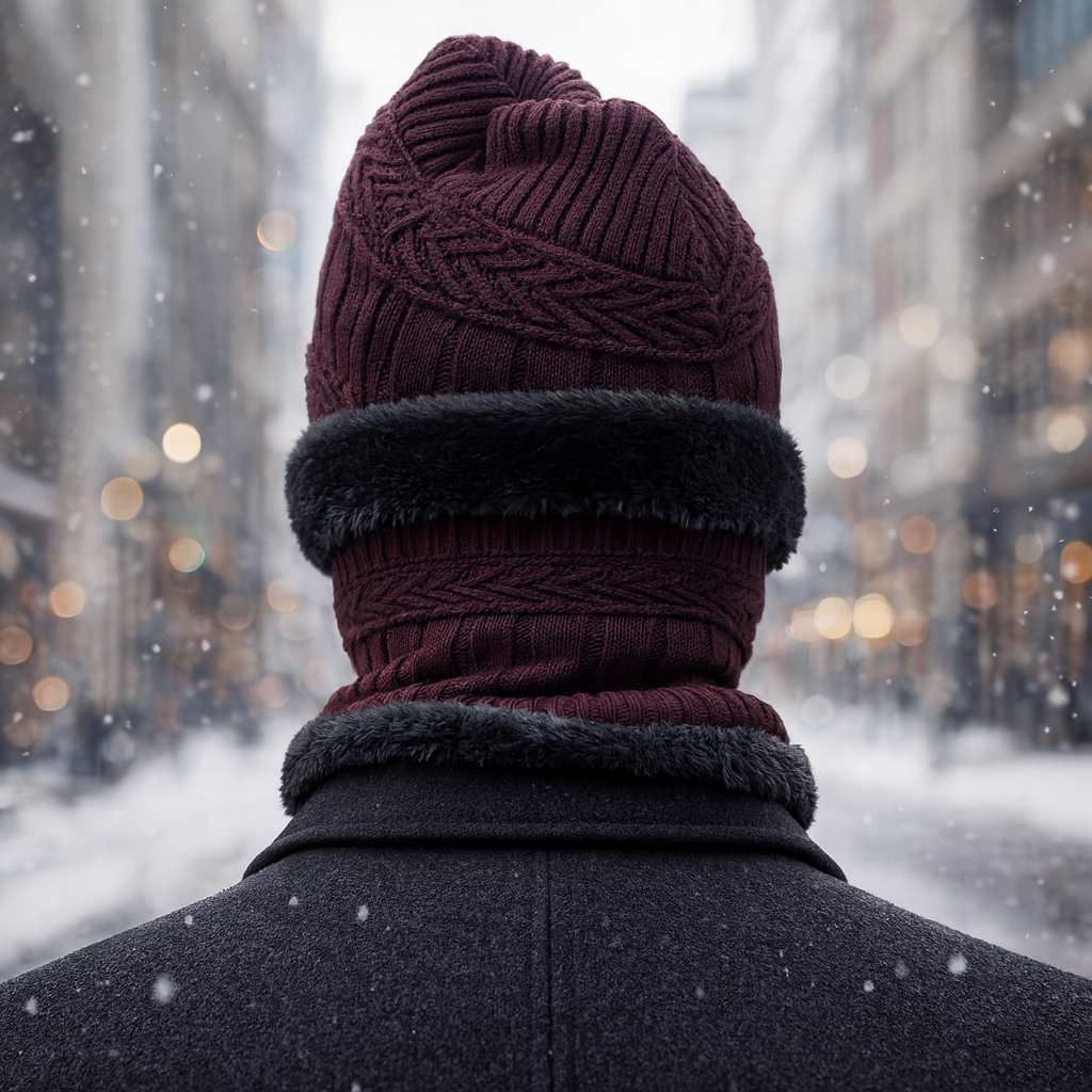 Kurtiverse Oversized Winter Beanie Cap & Neck Warmer Set — Street Style XL Knit Hat + Fleece Muffler | Unisex Big Head Fit | Comfort Warmth for City Winters