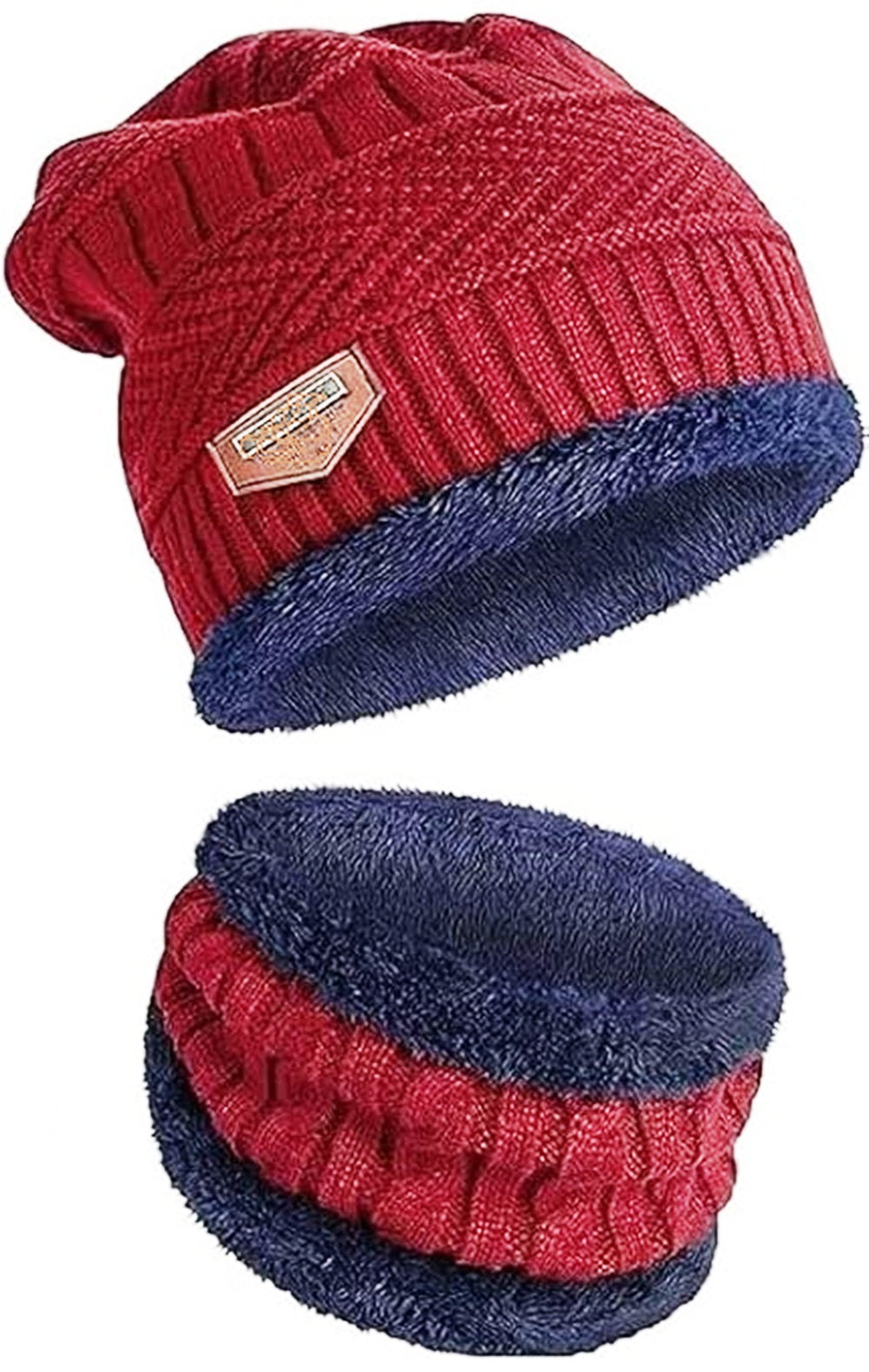 KURTIVERSE Red & Black  Woolen Cap Neck Warmer Set Combo Pack Of 2