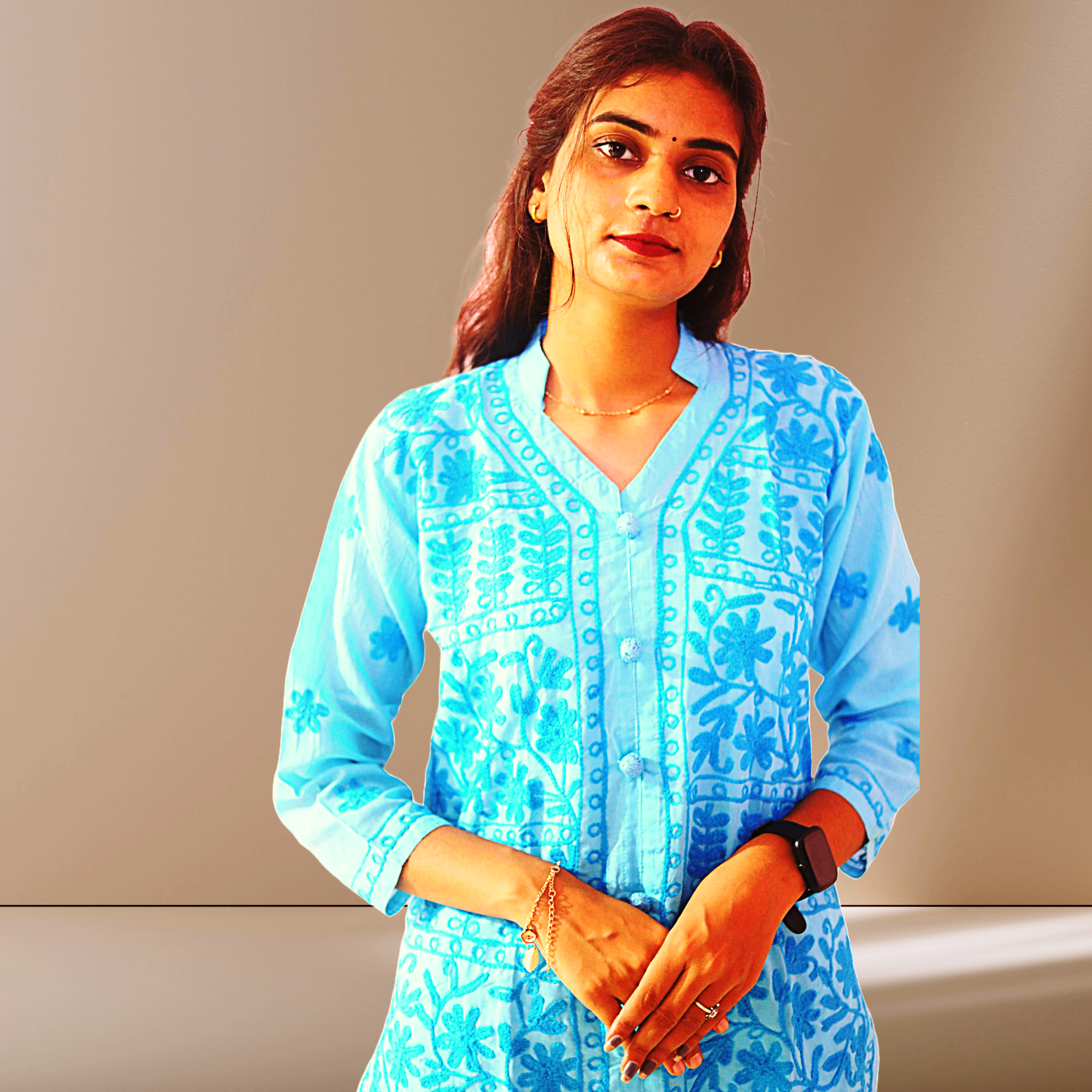 KurtiVerse White & Blue Button Kurti Combo Pack Of 2