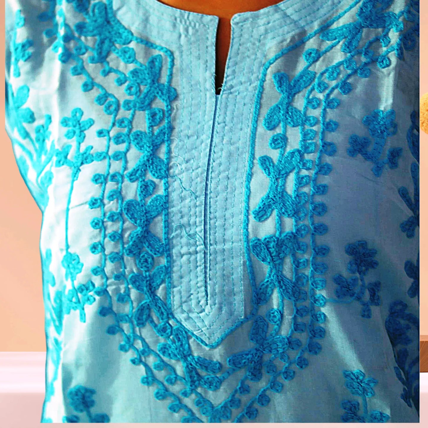 Chikan Cotton Kurti for Women with Net Embroidery Diwali Dress KurtiVerse