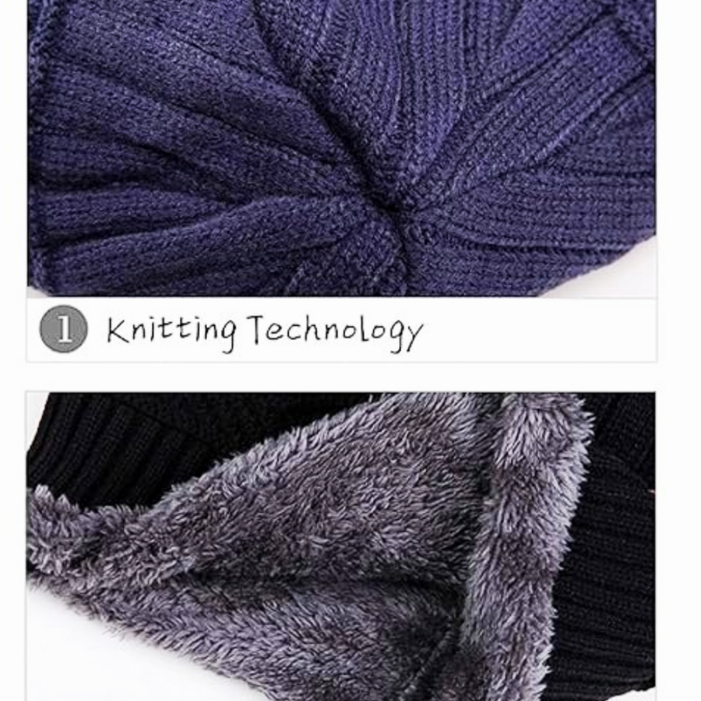 Navy Blue Winter Knit Beanie and Neck Warmer Scarf Set, 2 Piece, Woolen Cap Set