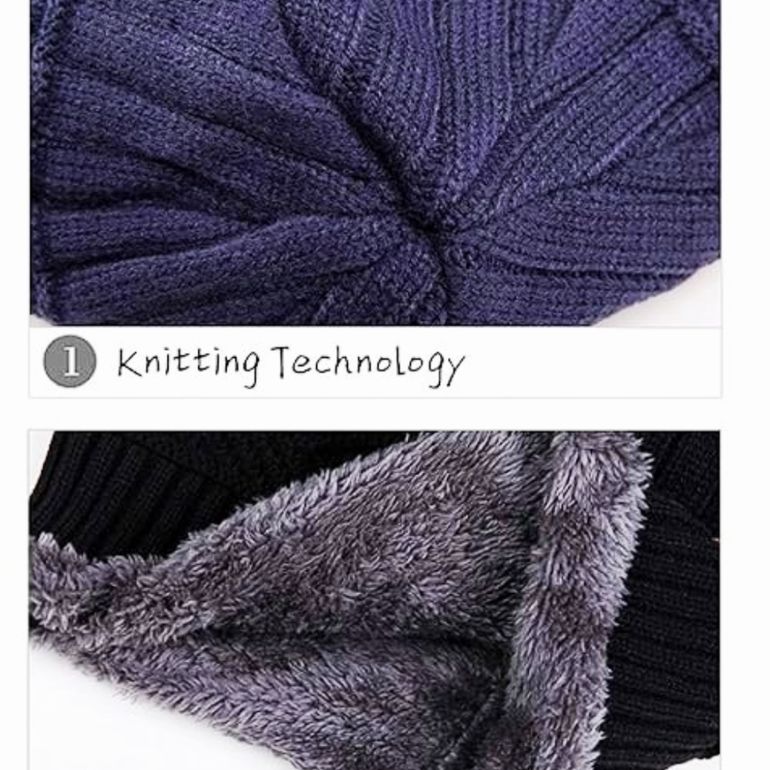 Navy Blue Winter Knit Beanie and Neck Warmer Scarf Set, 2 Piece, Woolen Cap Set