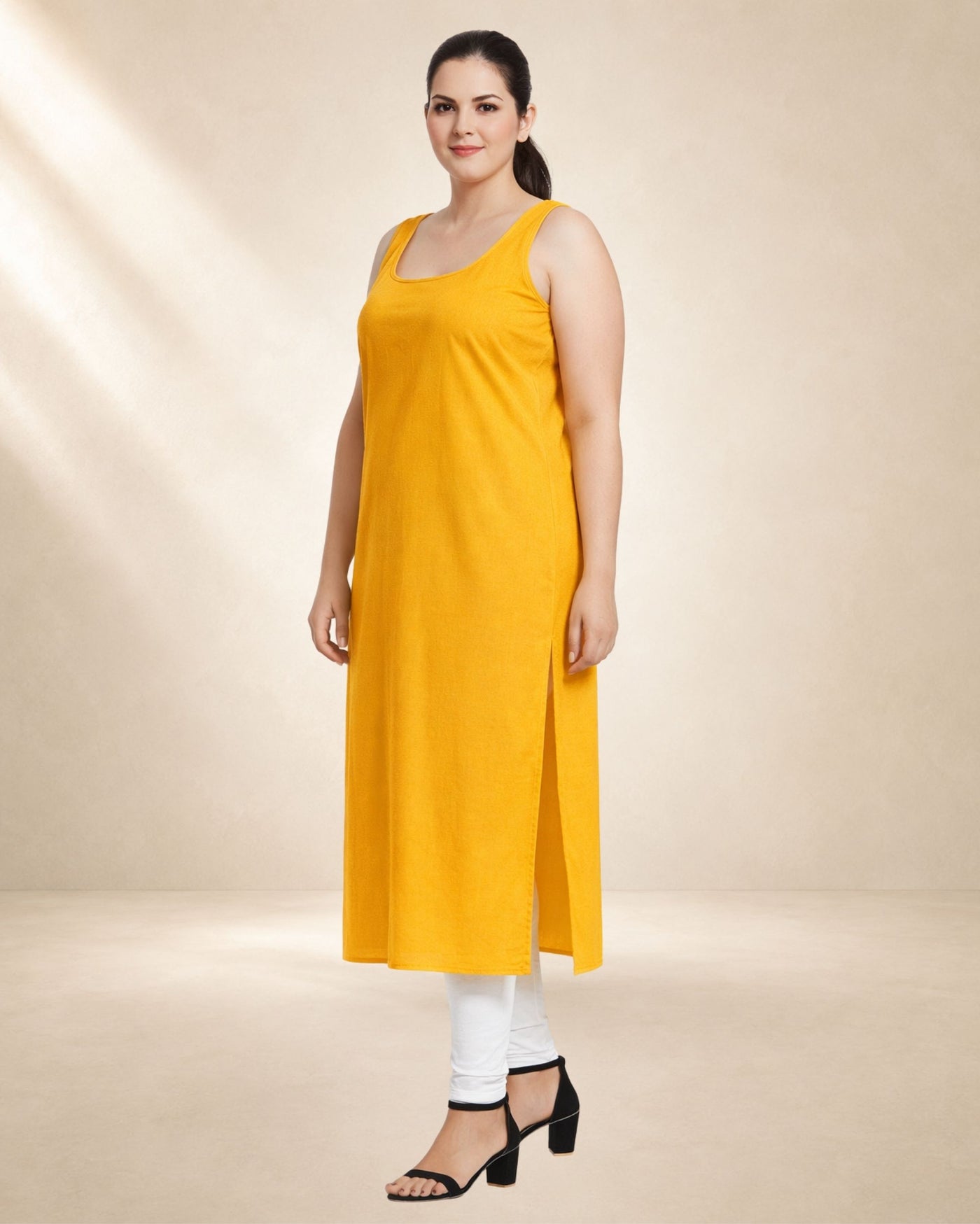 KURTIVERSE Women’s Poly Cotton Full-Length Inner Slip Mustard Yellow Color | 41 Inch | Sizes 4XL–7XL