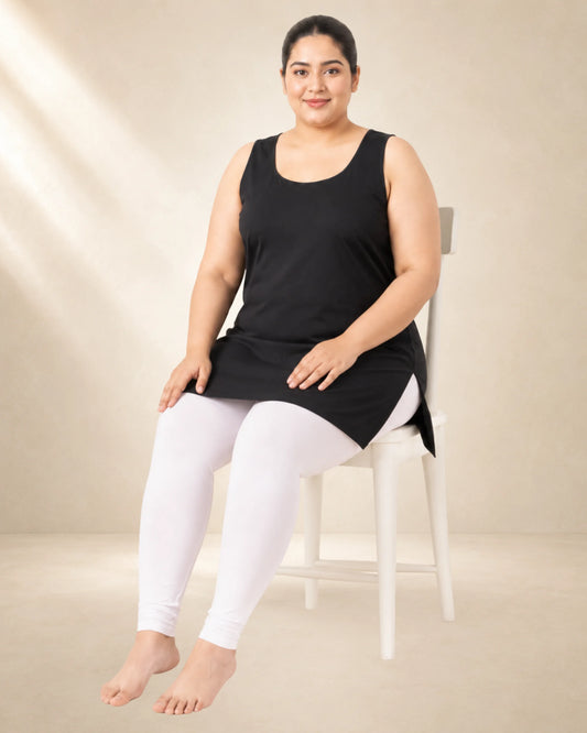 Kurtiverse Black Plus Size Poly Cotton Inner Slip for Women 28 Inch