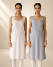 KURTIVERSE Women’s Poly Cotton Long Inner Slip Combo Pack of 2 with Side Slit | Dark Grey & White