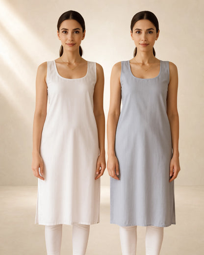 Women’s 41-Inch Long Inner Slip Combo – Light Grey & White (Pack of 2) – product image
