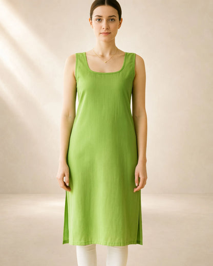 Green poly-cotton long inner slip for women – front view