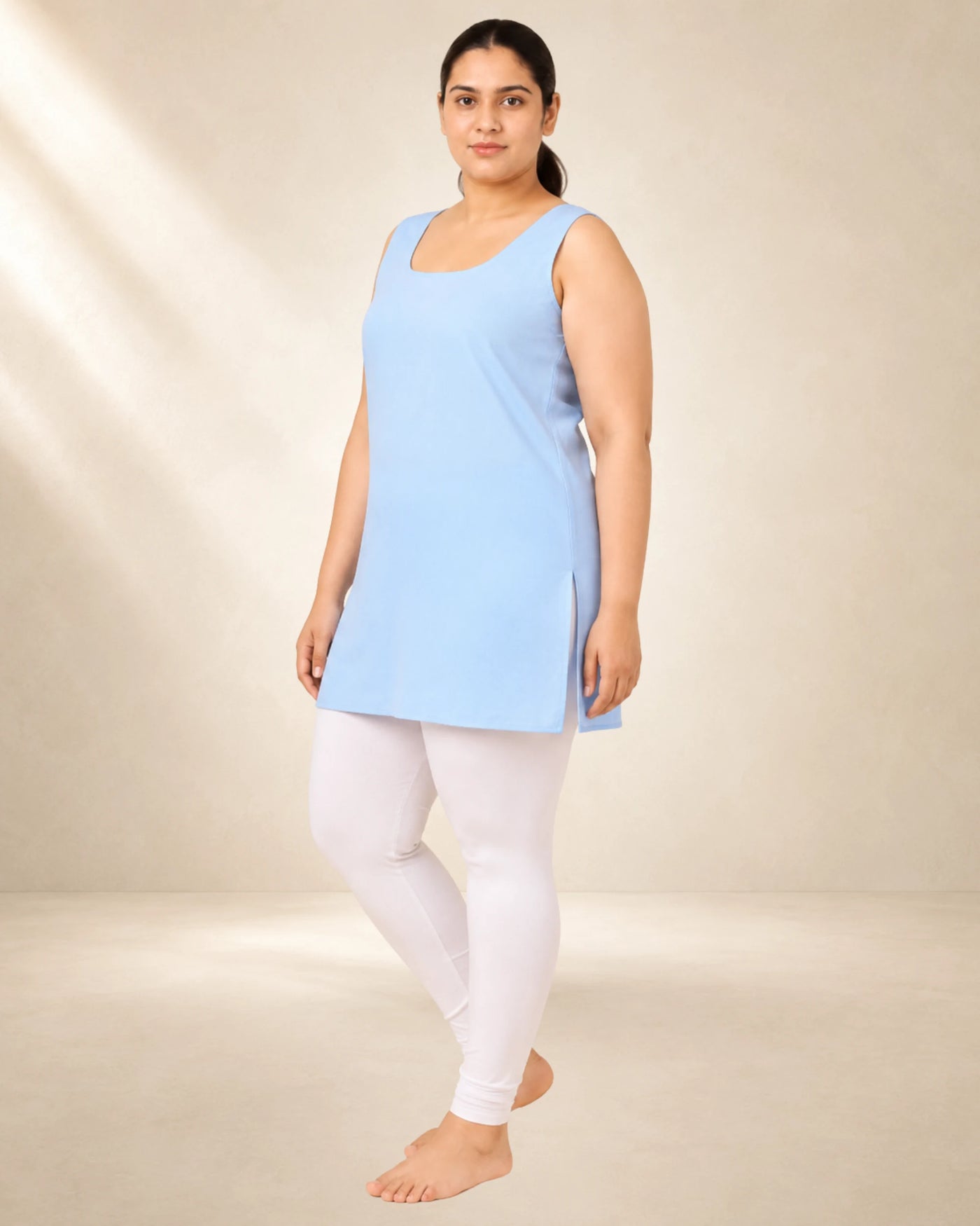 Kurtiverse Sky Blue Plus Size Poly Cotton Inner Slip for Women 28 Inch
