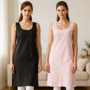 KURTIVERSE Women’s Poly Cotton Long Inner Slip Combo Pack of 2 with Side Slit | Black & Pink