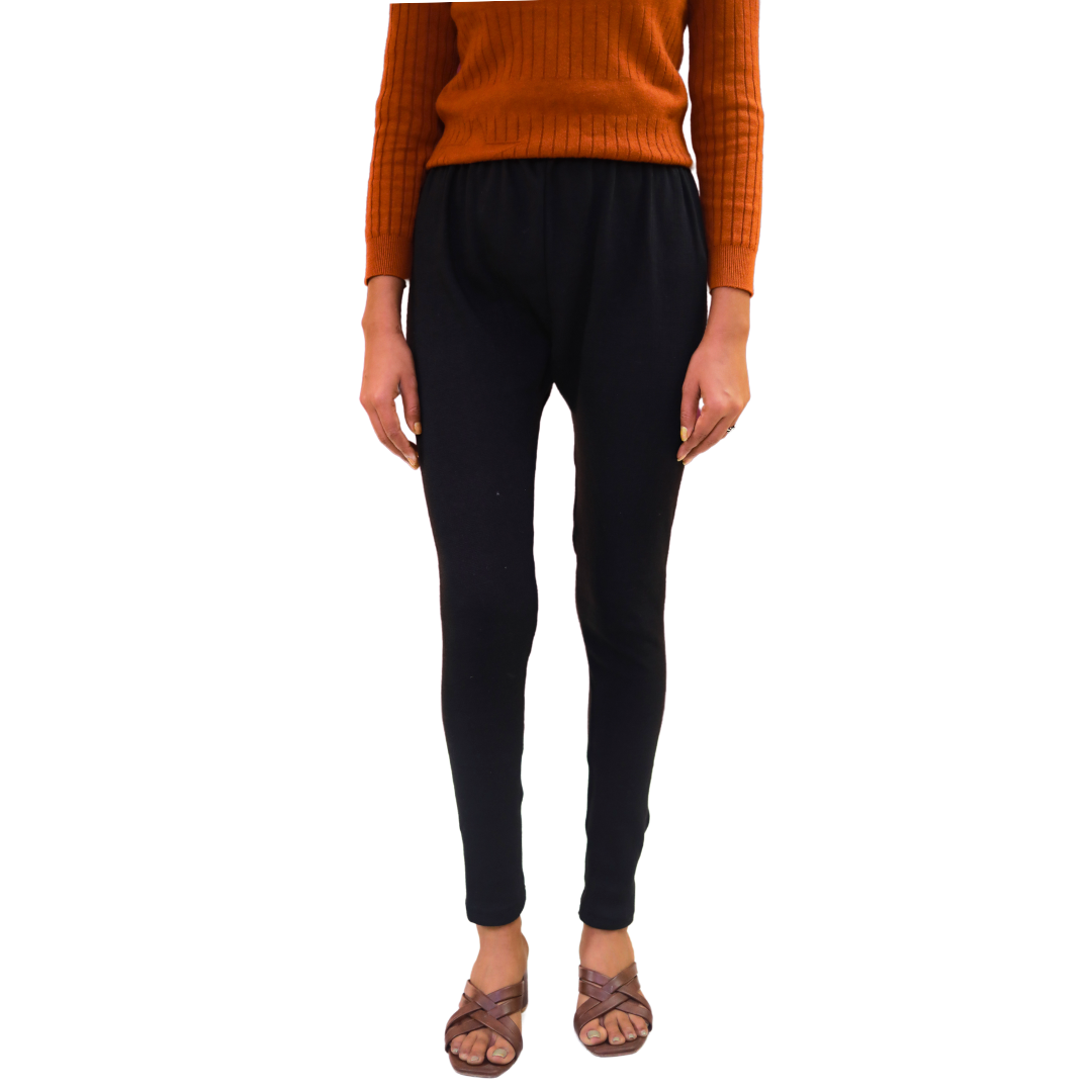 KURTIVERSE Black Plus Size Woolen Leggings, Winter Thermal Legging, 30-40 Inch Waist, Stretchable
