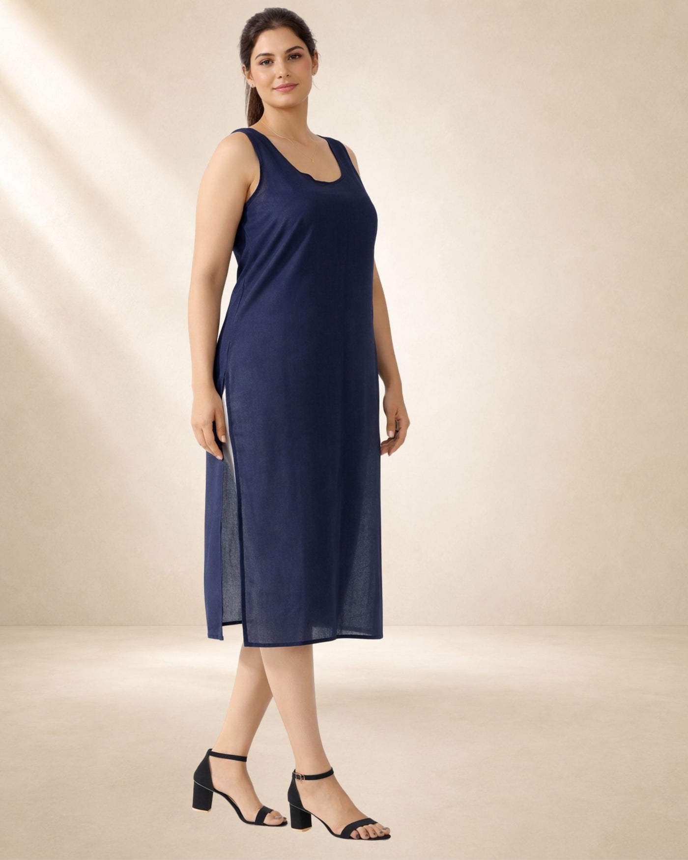 KURTIVERSE Women’s Poly Cotton Full-Length Inner Slip Navy Blue Color | 41 Inch | Sizes 4XL–7XL