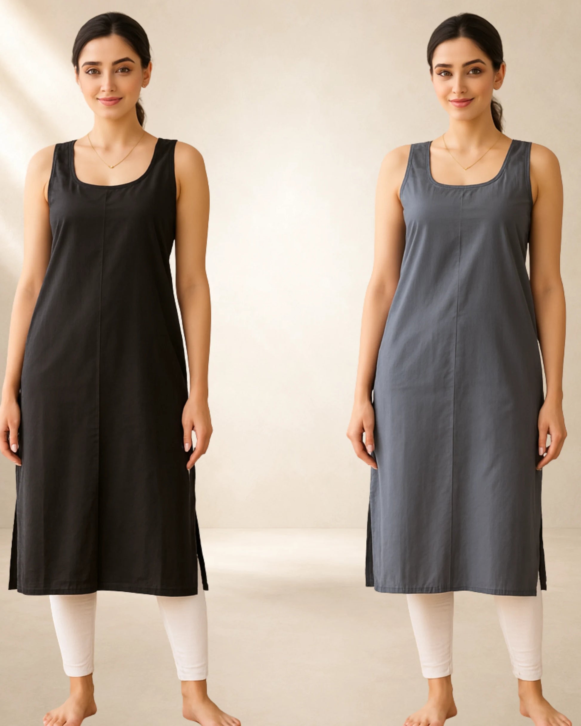 Women’s 41-Inch Long Inner Slip Combo – Dark Grey & Black (Pack of 2) – product image