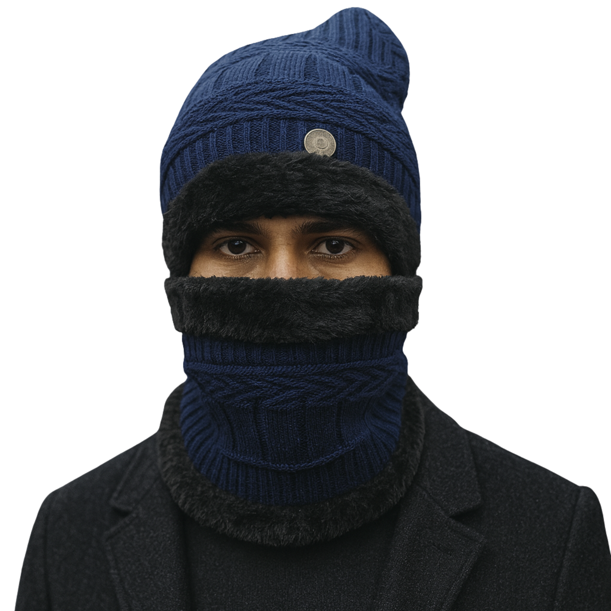 Kurtiverse Oversized Winter Beanie Cap & Neck Warmer Set — Street Style XL Knit Hat + Fleece Muffler | Unisex Big Head Fit | Comfort Warmth for City Winters