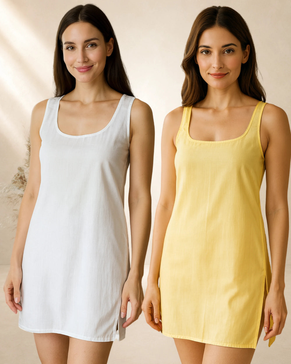 KURTIVERSE Women’s Cotton Short Inner Slip Combo Pack of 2 | White & Yellow