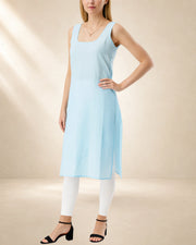 KURTIVERSE Women’s Poly Cotton Long Inner Slip Combo Pack of 2 with Side Slit | Sky Blue & Black
