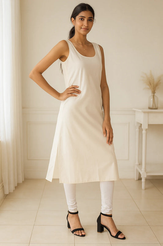 KURTIVERSE Women’s Poly Cotton Full-Length Inner Slip Cream Color | 41 Inch | Sizes S–3XL