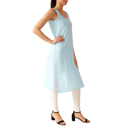 KURTIVERSE Women’s Poly Cotton Long Inner Slip Combo Pack of 2 with Side Slit | Sky Blue & Black