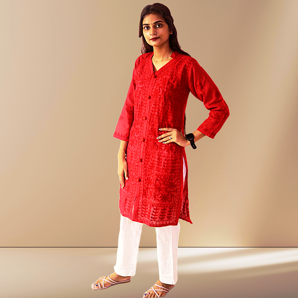 KurtiVerse White & Red Button Kurti Combo Pack Of 2