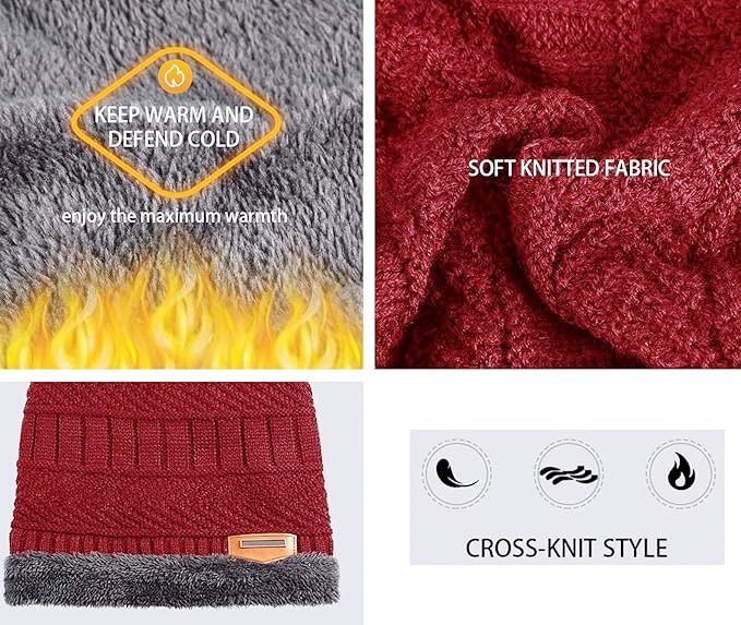 KURTIVERSE Red & Black  Woolen Cap Neck Warmer Set Combo Pack Of 2