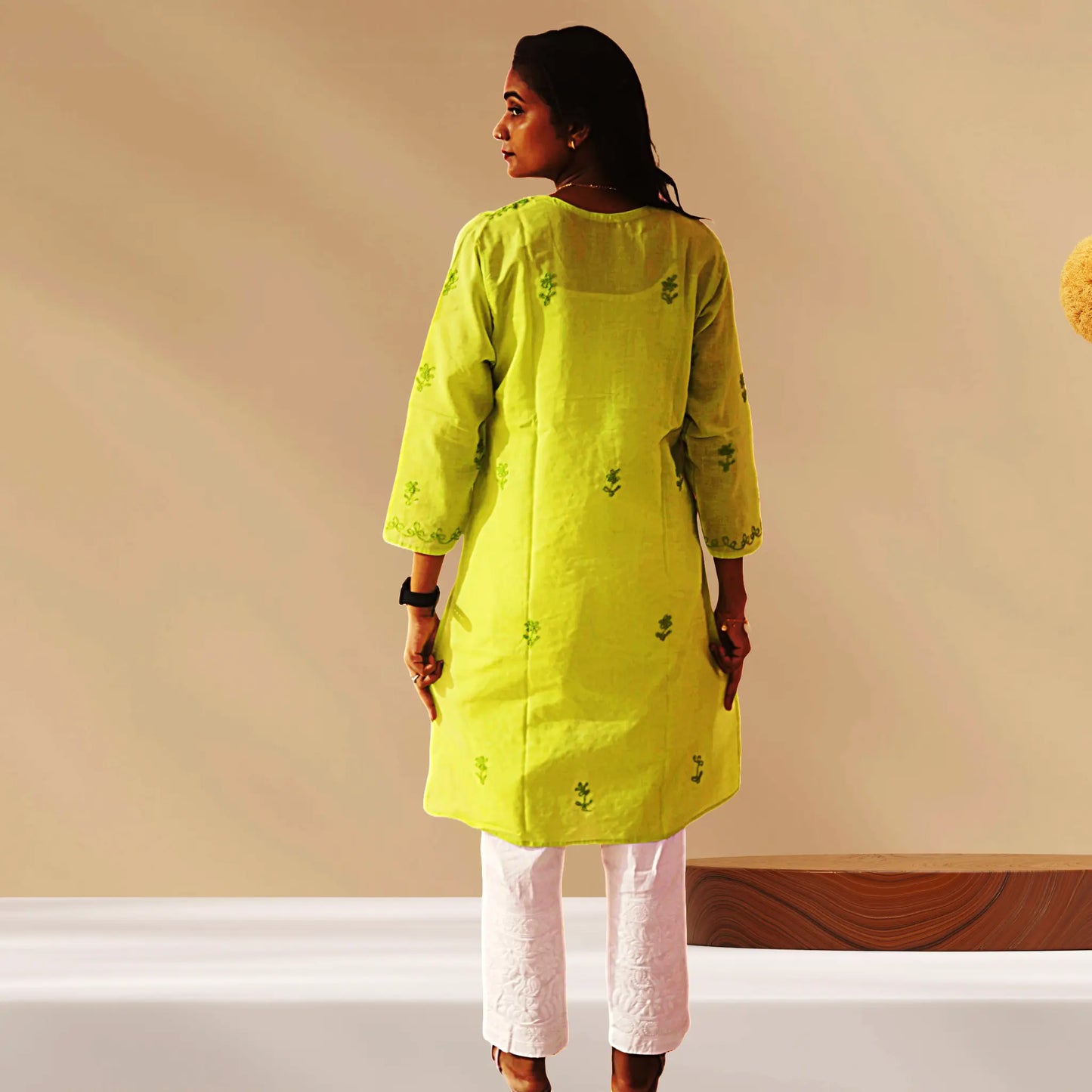 Chikan Cotton Kurti for Women with Net Embroidery Diwali Dress KurtiVerse