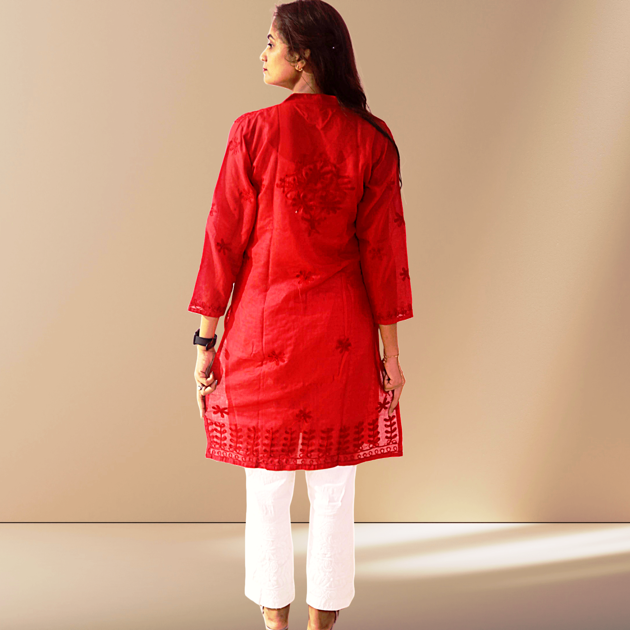 KurtiVerse Women Cotton Button Kurti Red