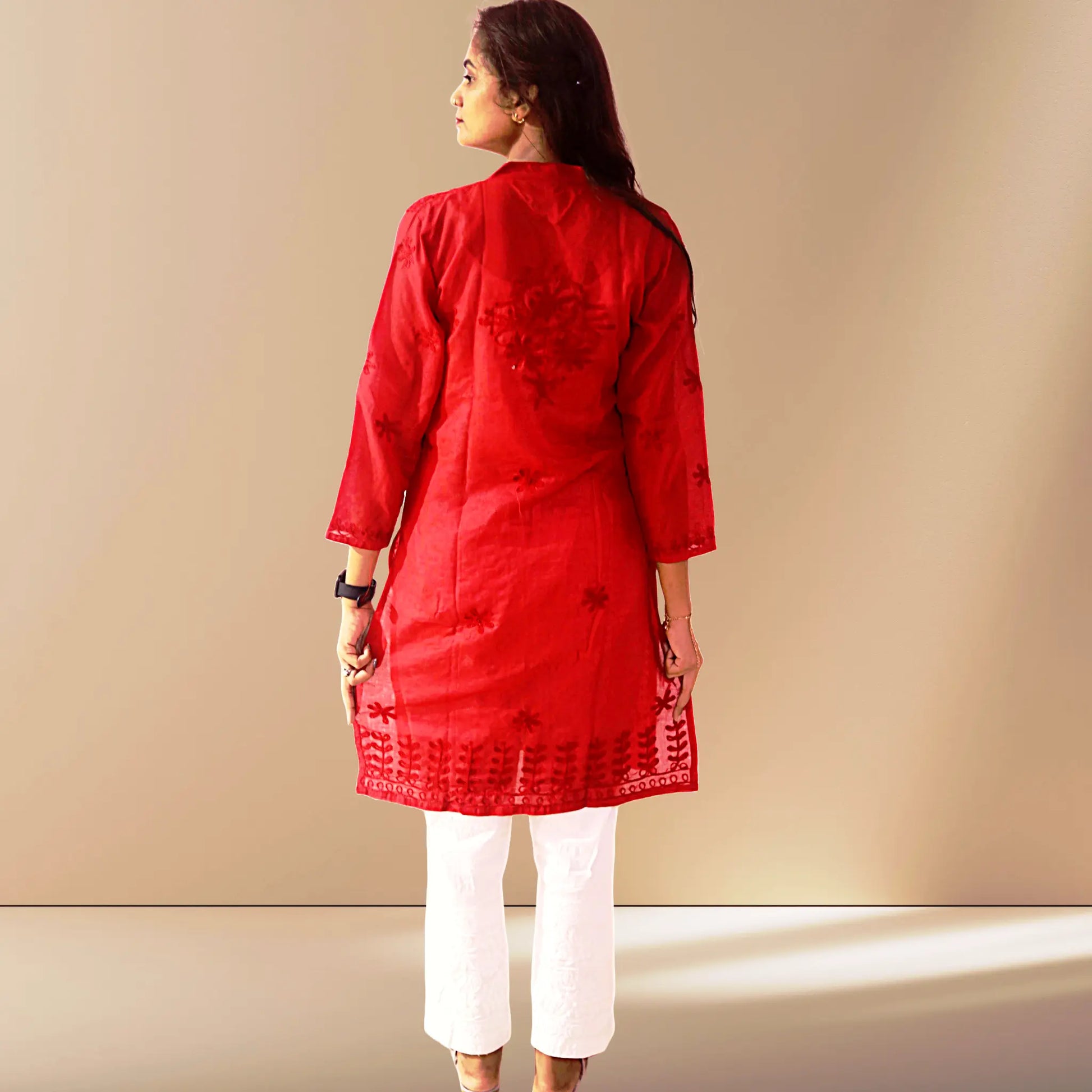 Women Cotton Kurti with Chikan Machine Embroidery Work Kurta for Ladies Diwali Festival Dress KurtiVerse