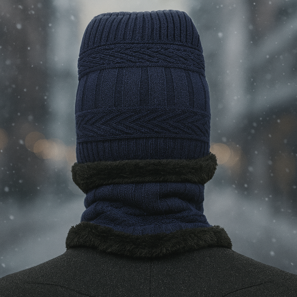 Kurtiverse Oversized Winter Beanie Cap & Neck Warmer Set — Street Style XL Knit Hat + Fleece Muffler | Unisex Big Head Fit | Comfort Warmth for City Winters