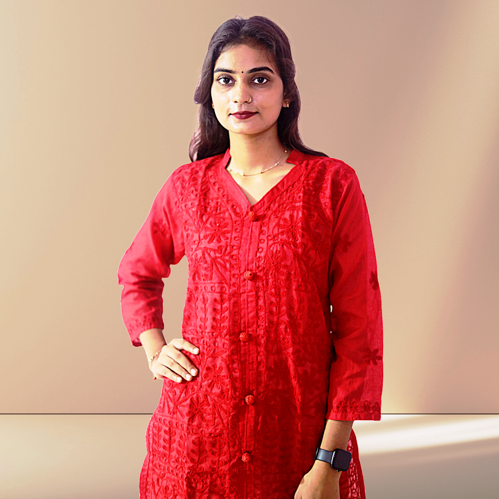 KurtiVerse White & Red Button Kurti Combo Pack Of 2