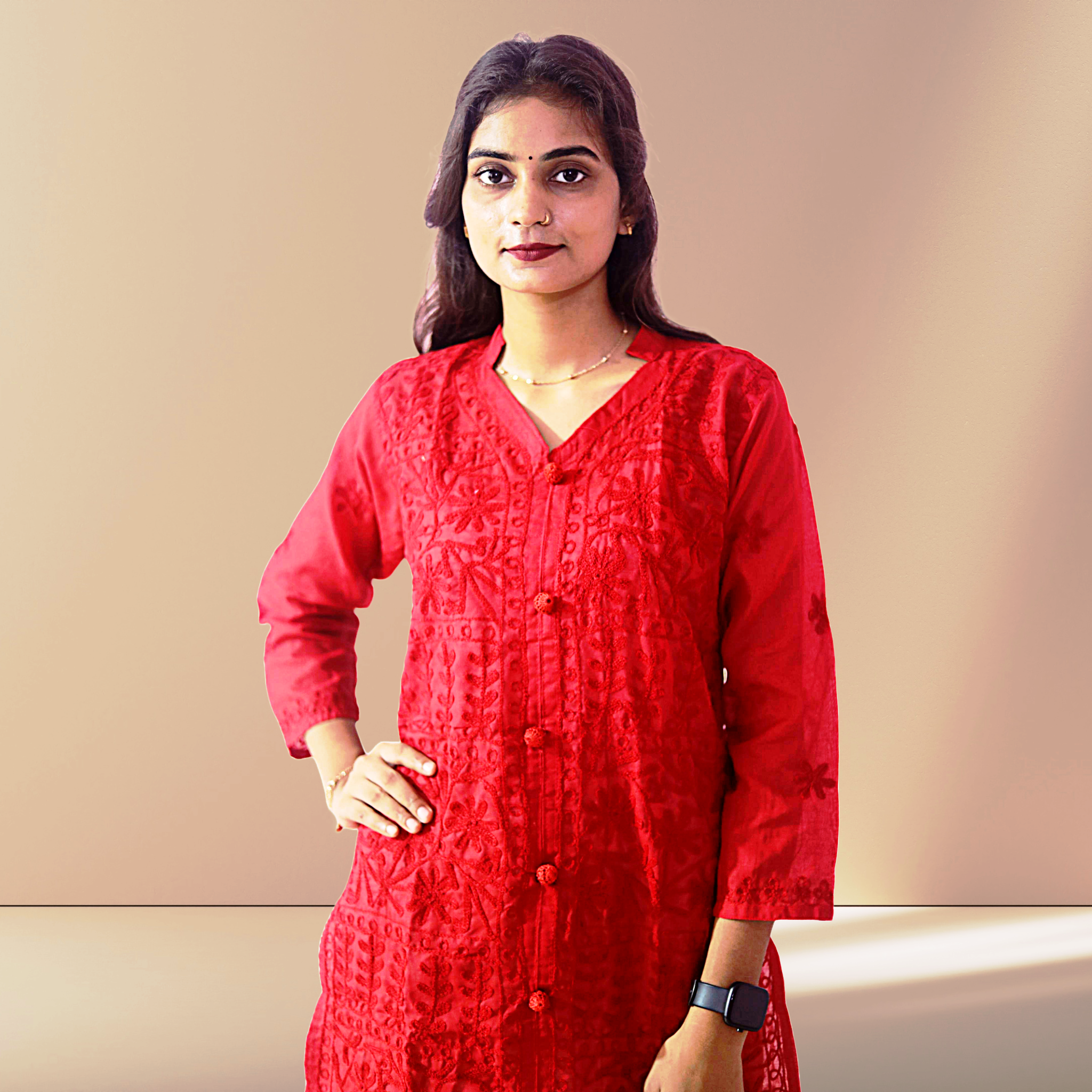 KurtiVerse White & Red Button Kurti Combo Pack Of 2