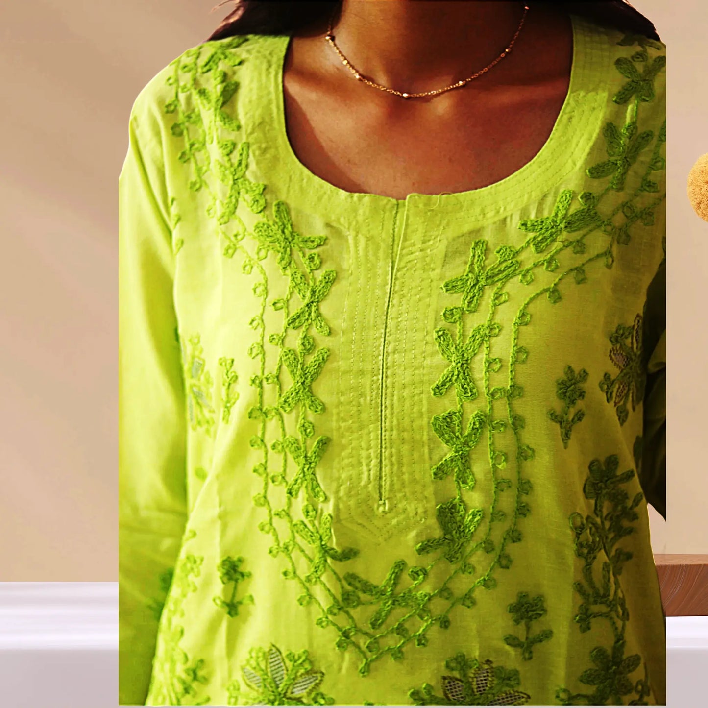 Chikan Cotton Kurti for Women with Net Embroidery Diwali Dress KurtiVerse