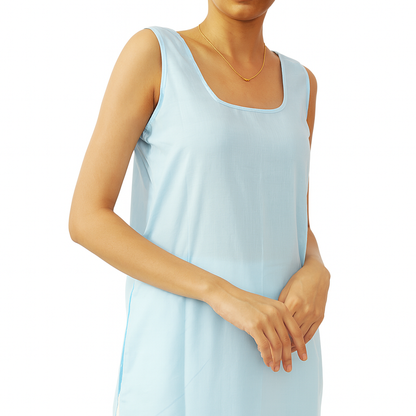 KURTIVERSE Women’s Poly Cotton Long Inner Slip Combo Pack of 2 with Side Slit | Sky Blue & Black
