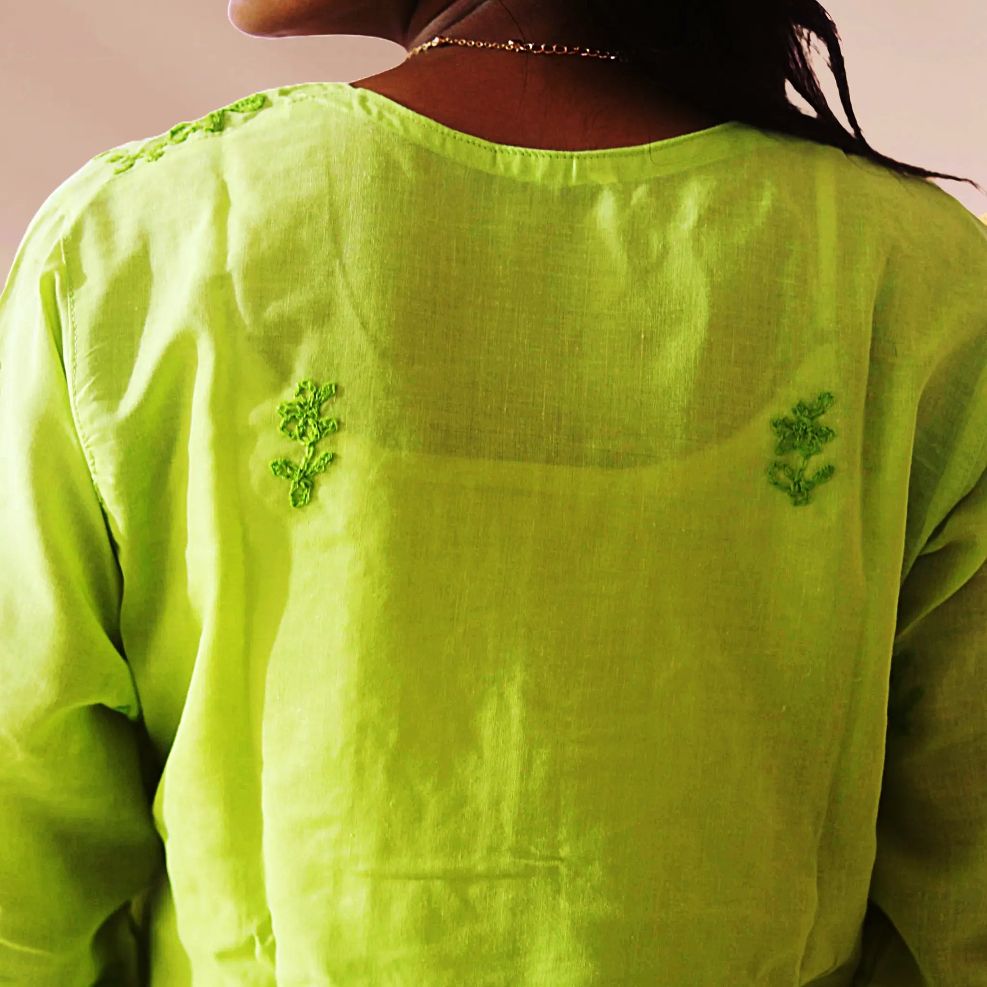 Chikan Cotton Kurti for Women with Net Embroidery Diwali Dress KurtiVerse