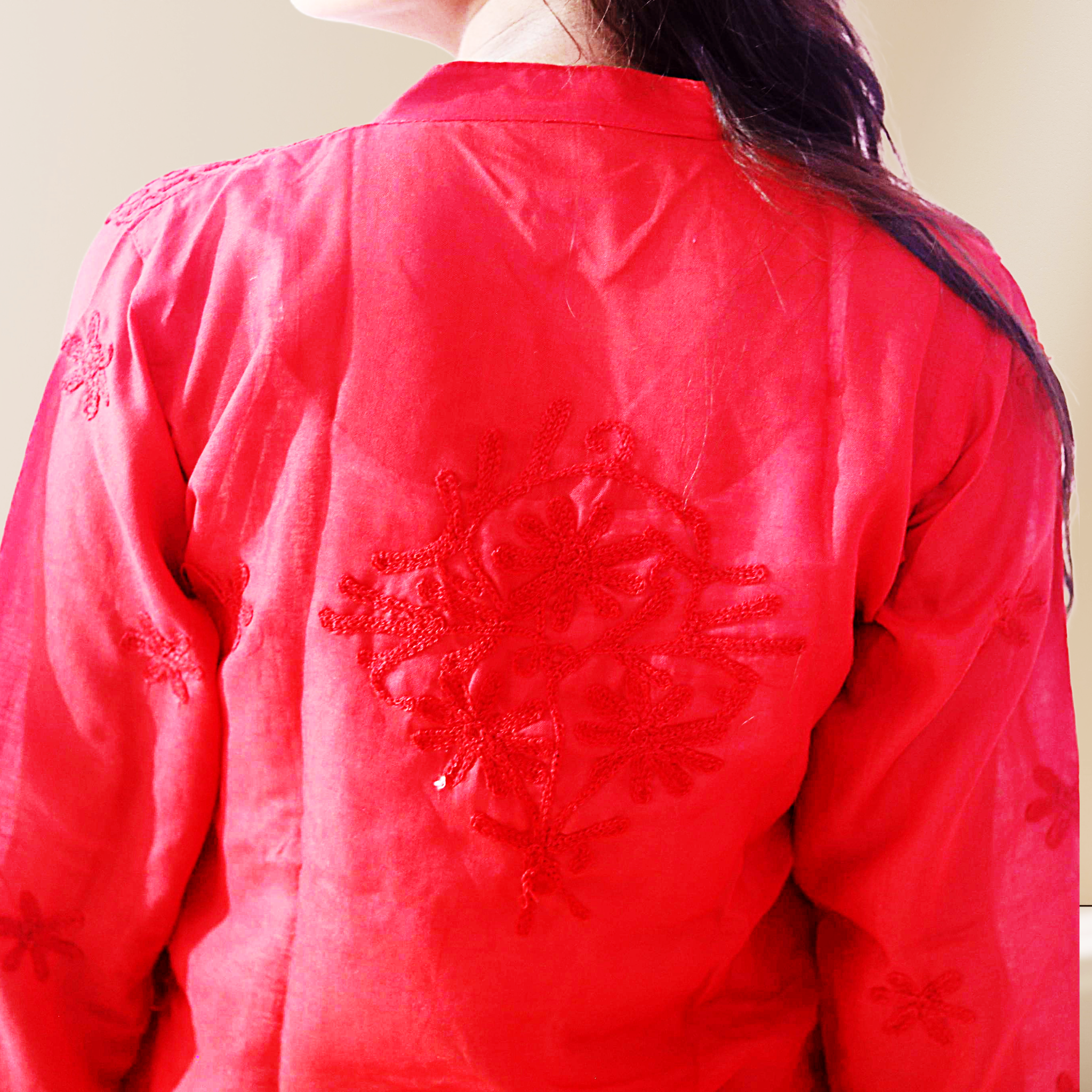 KurtiVerse Women Cotton Button Kurti Red