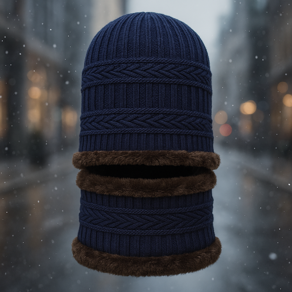 Kurtiverse Oversized Winter Beanie Cap & Neck Warmer Set — Street Style XL Knit Hat + Fleece Muffler | Unisex Big Head Fit | Comfort Warmth for City Winters