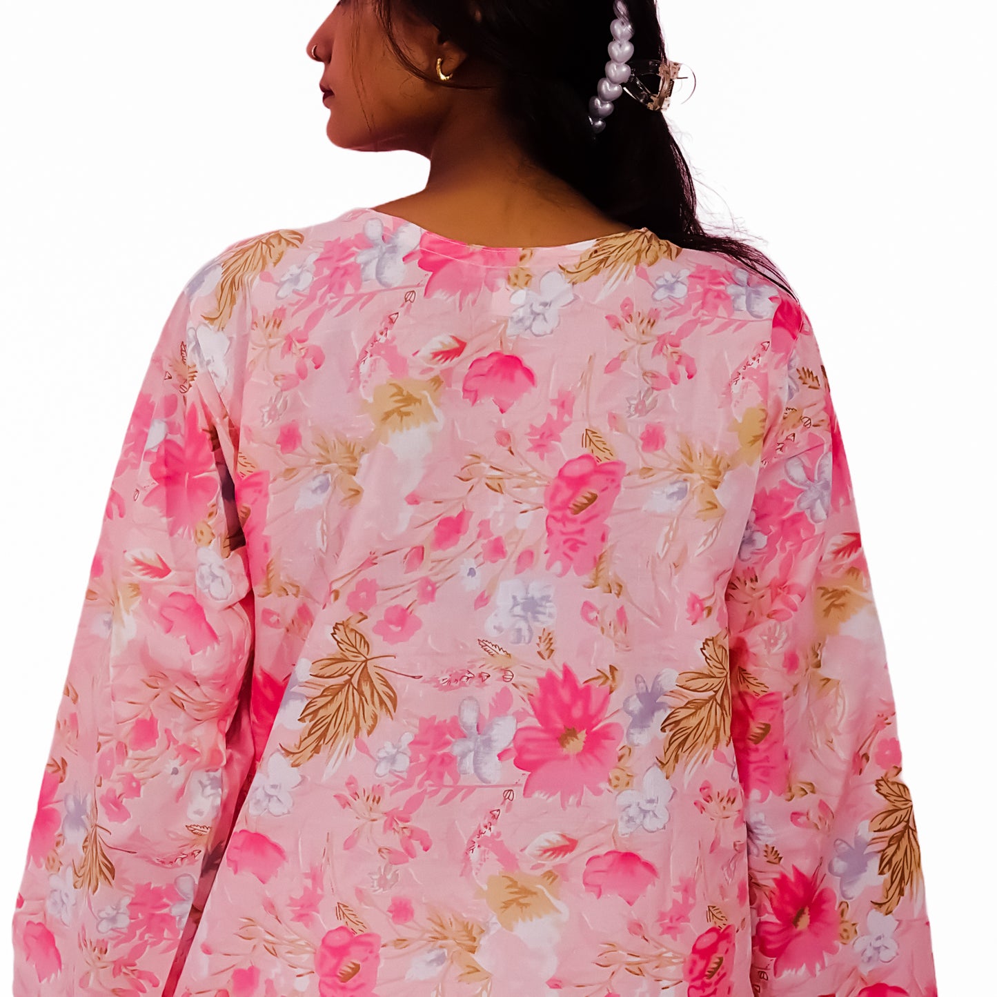 Women Printed Cotton Kurti with Embroidery Machine Work Kurta Top