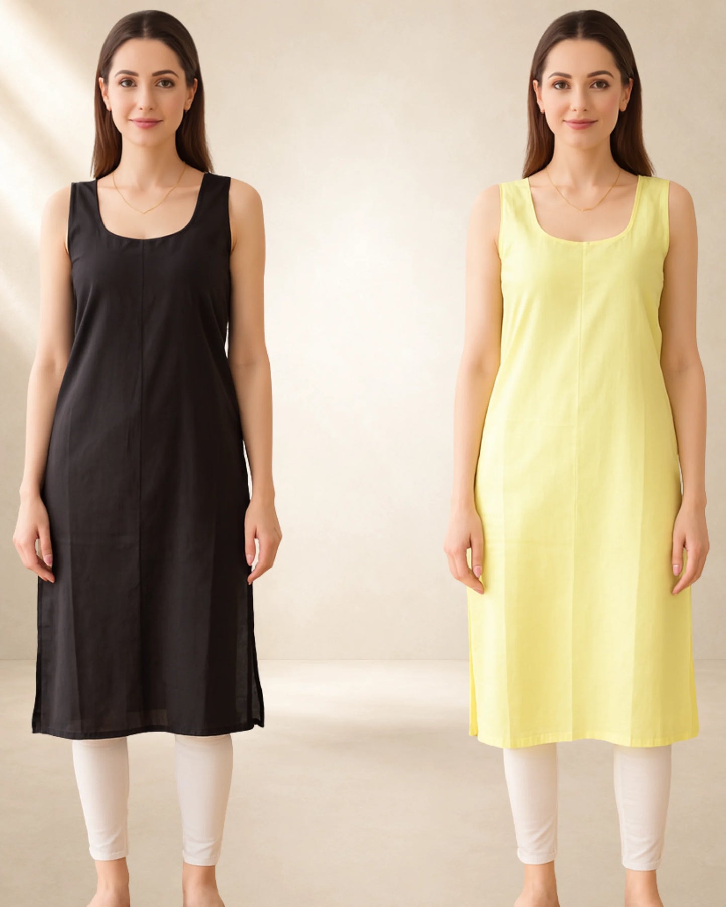 Women’s 41-Inch Long Inner Slip Combo – Yellow & Black (Pack of 2) – product image