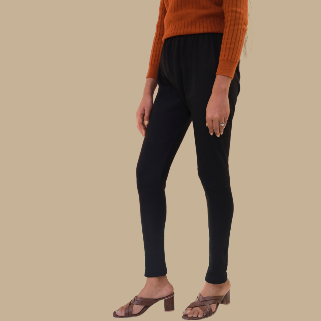 KURTIVERSE Black Plus Size Woolen Leggings, Winter Thermal Legging, 30-40 Inch Waist, Stretchable