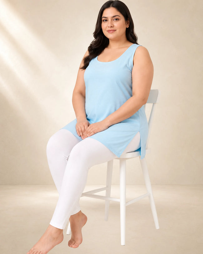Kurtiverse Sky Blue Plus Size Poly Cotton Inner Slip for Women 28 Inch