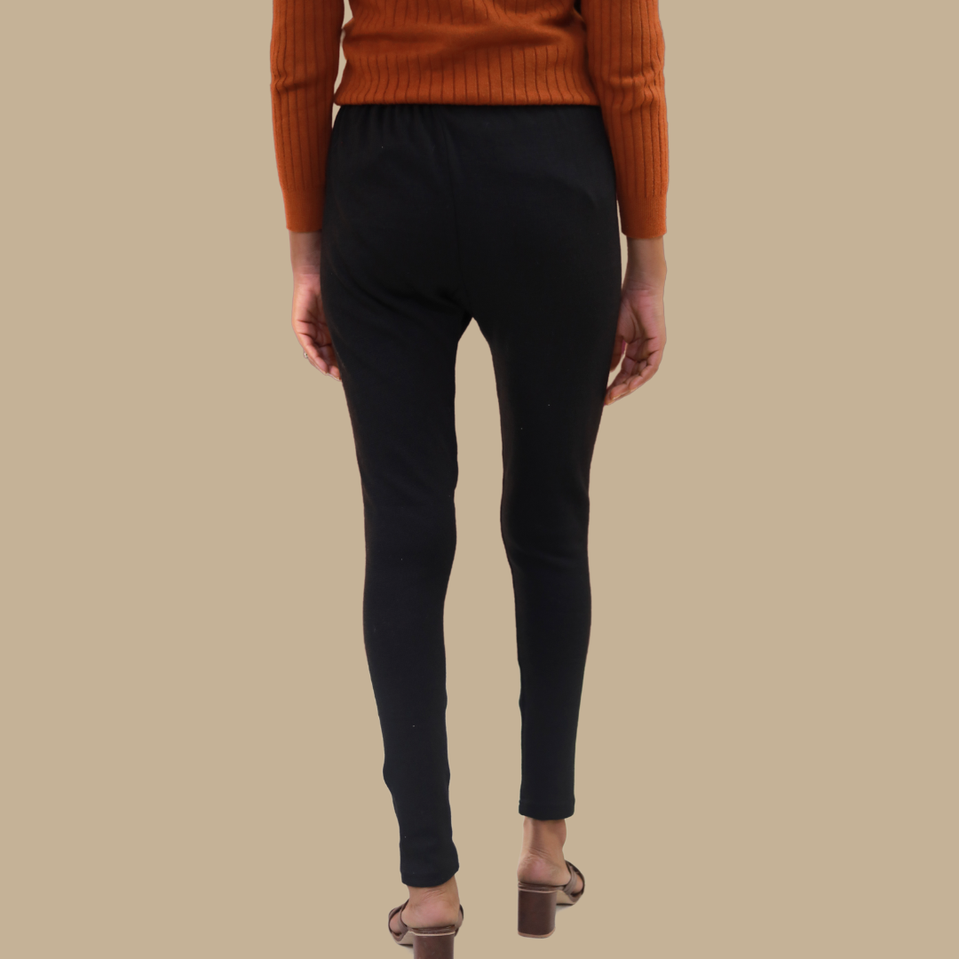 KURTIVERSE Black Plus Size Woolen Leggings, Winter Thermal Legging, 30-40 Inch Waist, Stretchable