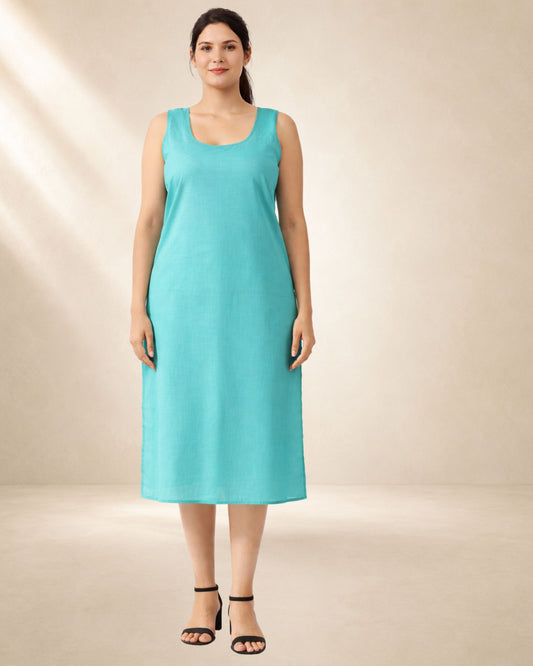 KURTIVERSE Women’s Poly Cotton Full-Length Inner Slip Ocean Blue Color | 41 Inch | Sizes 4XL–7XL