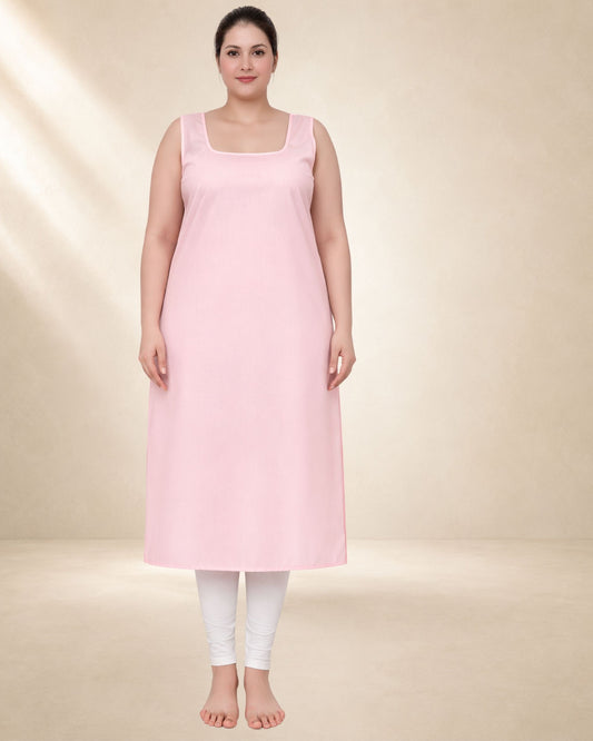KURTIVERSE Pink Plus Size Long Inner Slip for Women | 41 Inch Full Length Soft Poly Cotton Slip | 4XL to 7XL Sizes