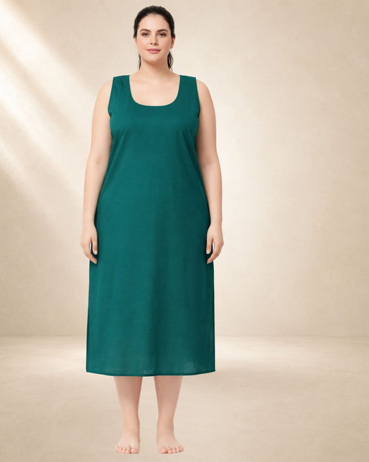KURTIVERSE Women’s Poly Cotton Full-Length Inner Slip Bottle Green Color | 41 Inch | Sizes 4XL–7XL