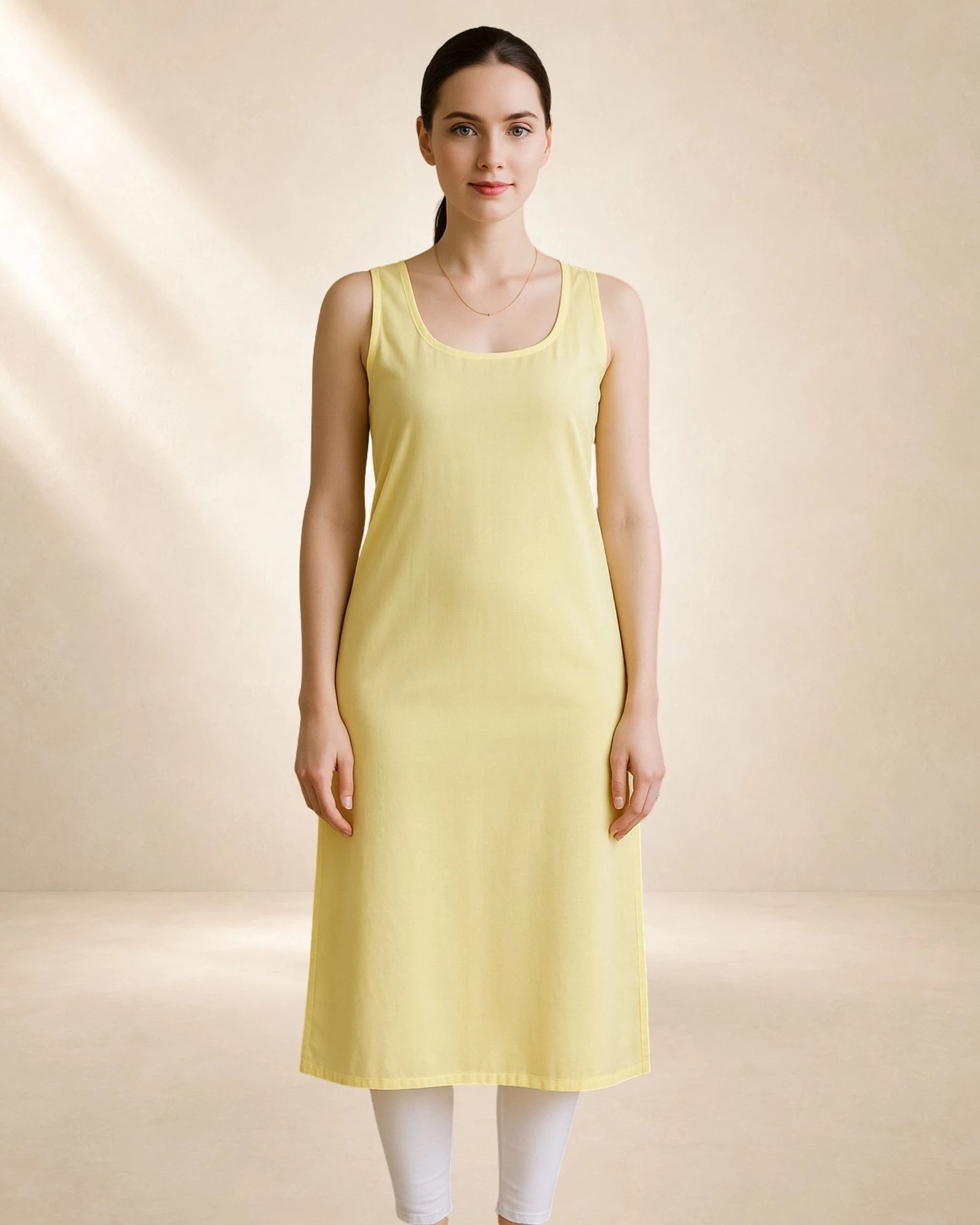 Women’s 41-Inch Long Inner Slip Combo – Fawn Yellow & White (Pack of 2)