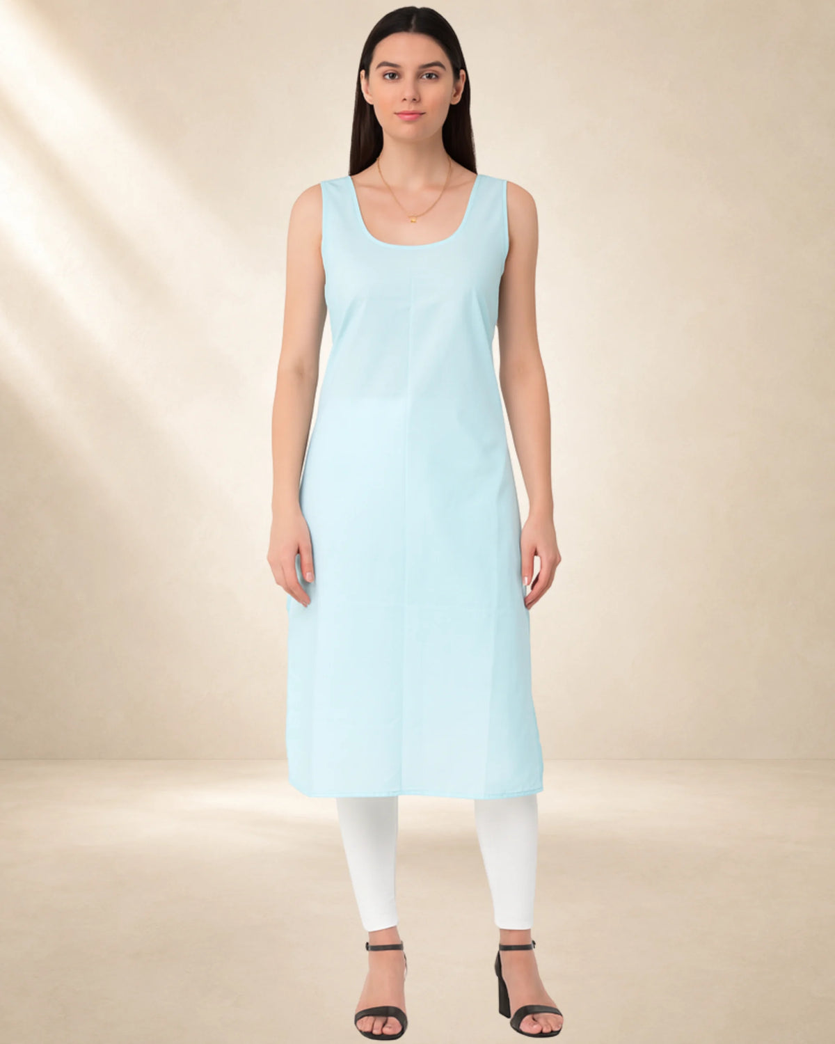 Women’s 41-Inch Long Inner Slip Combo – Sky Blue & Black (Pack of 2)