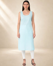 KURTIVERSE Women’s Poly Cotton Long Inner Slip Combo Pack of 2 with Side Slit | Sky Blue & Black