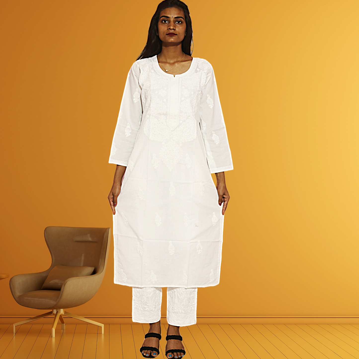 KurtiVerse Chikankari Kurti Women Pure Cotton Hand Embroidery White Kurta