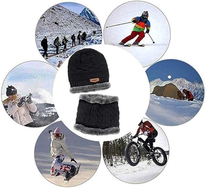 KURTIVERSE Grey & Dark Brown Woolen Cap Neck Warmer Set Combo Pack Of 2