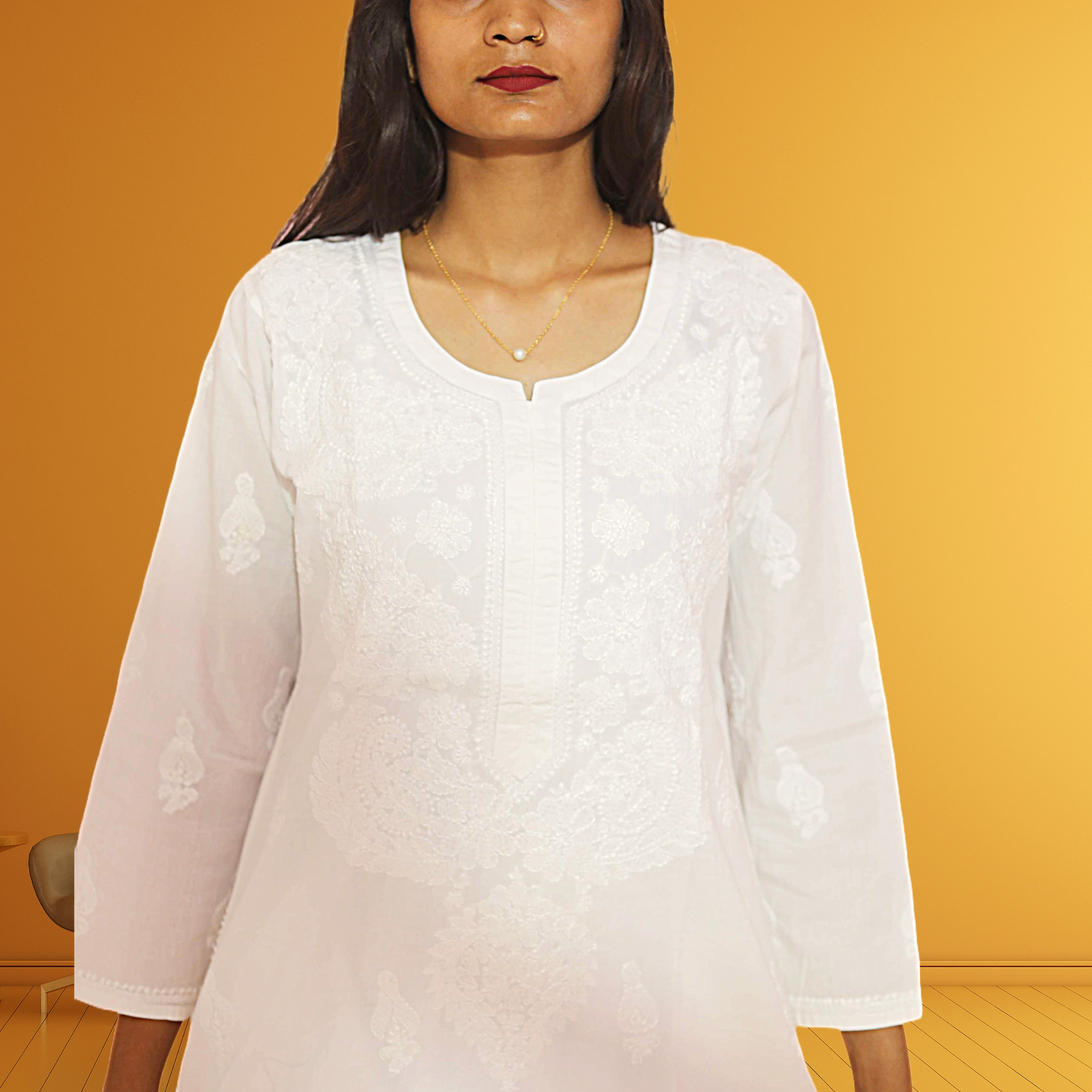 KurtiVerse Chikankari Kurti Women Pure Cotton Hand Embroidery White Kurta